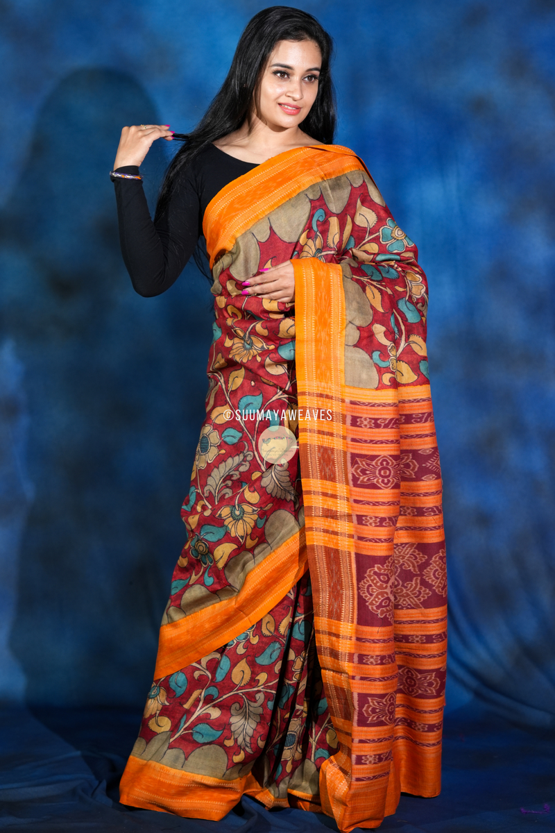 Utkalamkari Pen Kalamkari On Odisha Mulberry Silk Saree