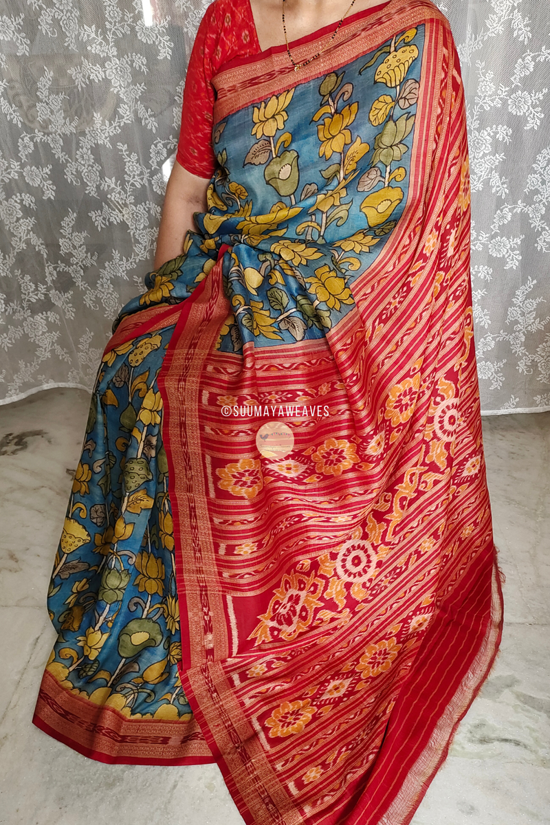 Utkalamkari Pen Kalamkari On Odisha Mulberry Silk Saree