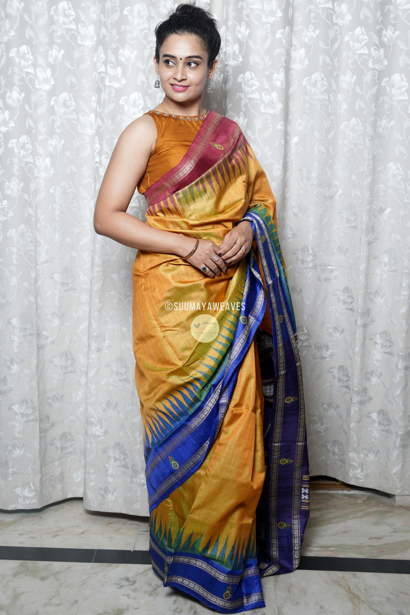 Yellow NrityaNavya Tussar Silk Saree - Suumaya Weaves