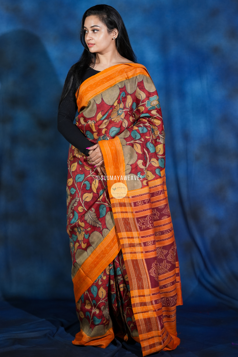 Utkalamkari Pen Kalamkari On Odisha Mulberry Silk Saree