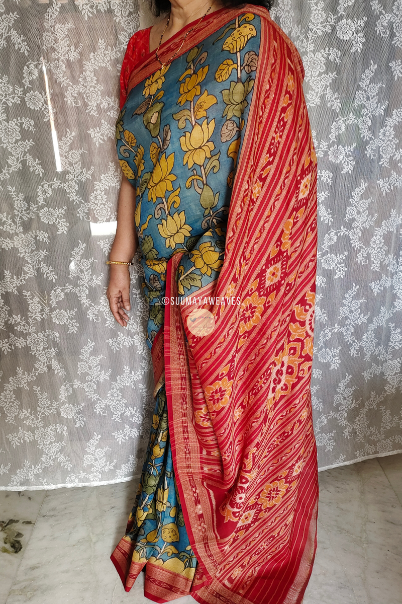 Utkalamkari Pen Kalamkari On Odisha Mulberry Silk Saree