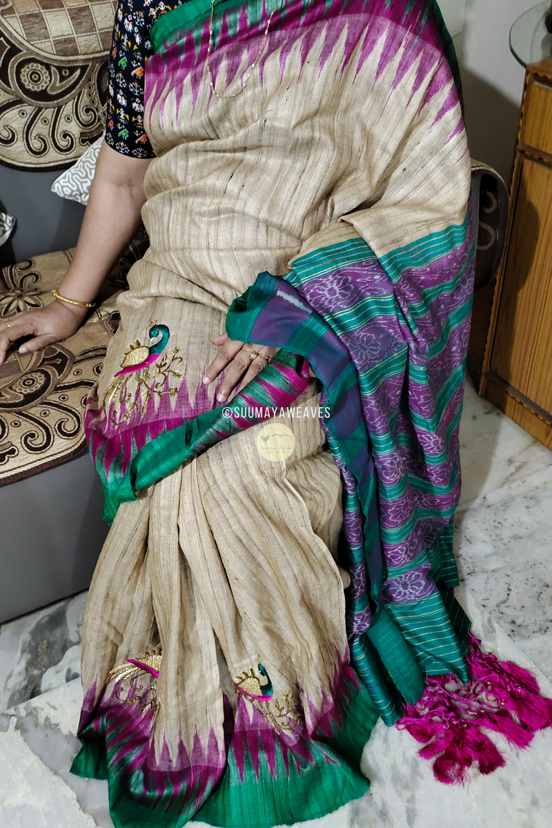 Tussar with embroidery