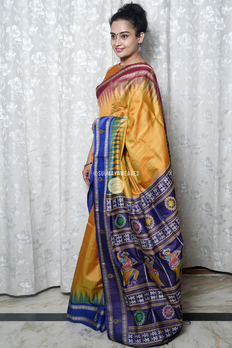Yellow NrityaNavya Tussar Silk Saree - Suumaya Weaves
