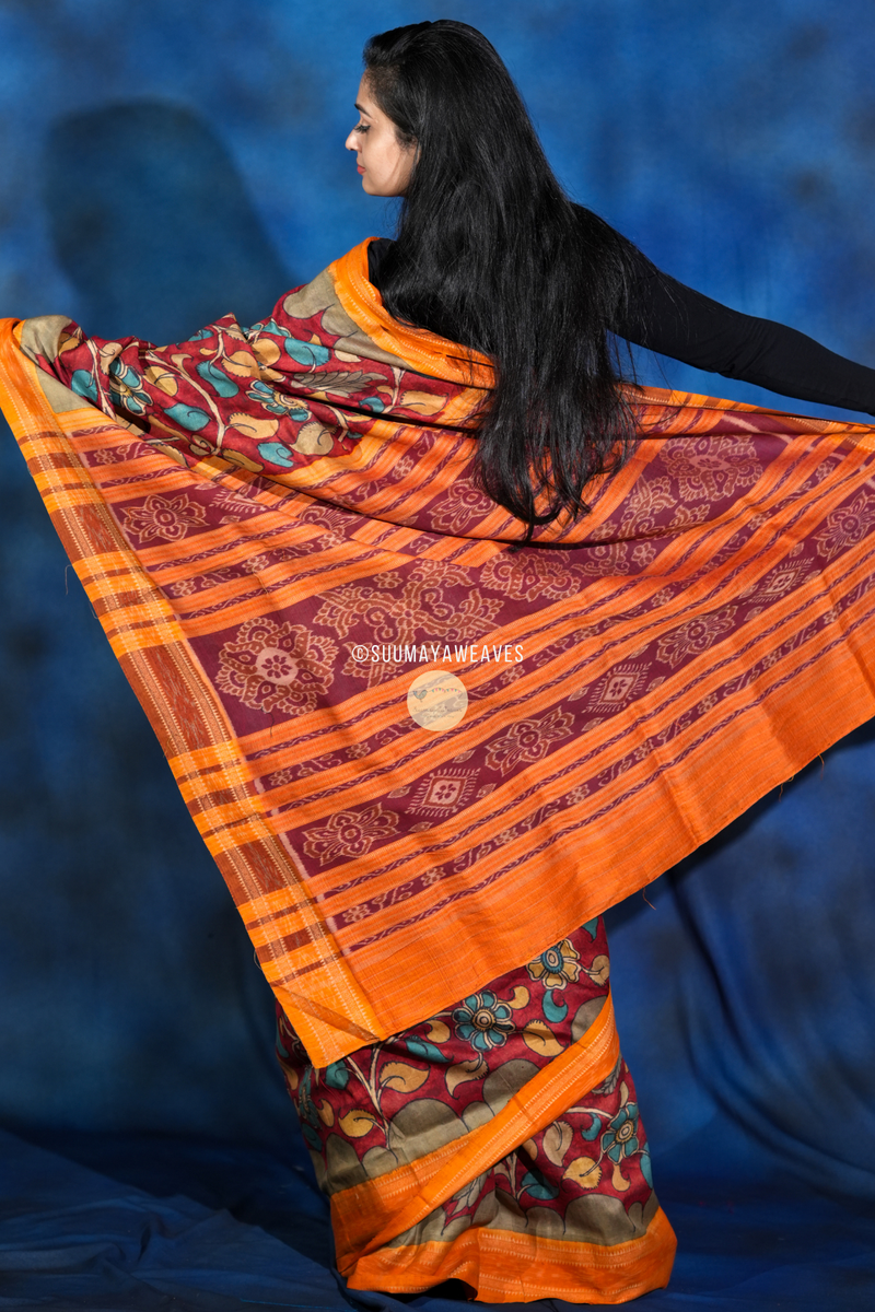 Utkalamkari Pen Kalamkari On Odisha Mulberry Silk Saree