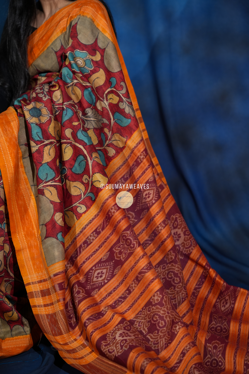 Utkalamkari Pen Kalamkari On Odisha Mulberry Silk Saree