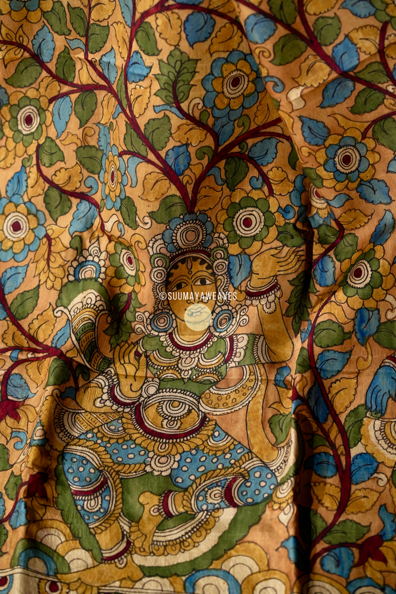 Pen Kalamkari On Kanchipuram Mulberry Silk Saree