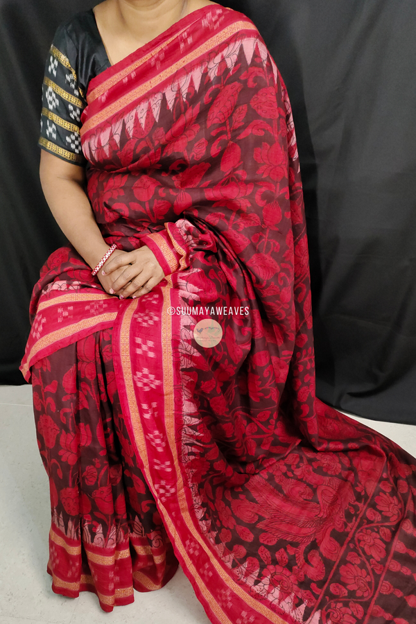 Utkalamkari Pen Kalamkari On Odisha Mulberry Silk Saree - Suumaya Weaves