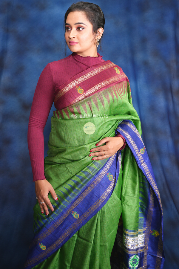 Green NrityaNavya Tussar Silk Saree - Suumaya Weaves
