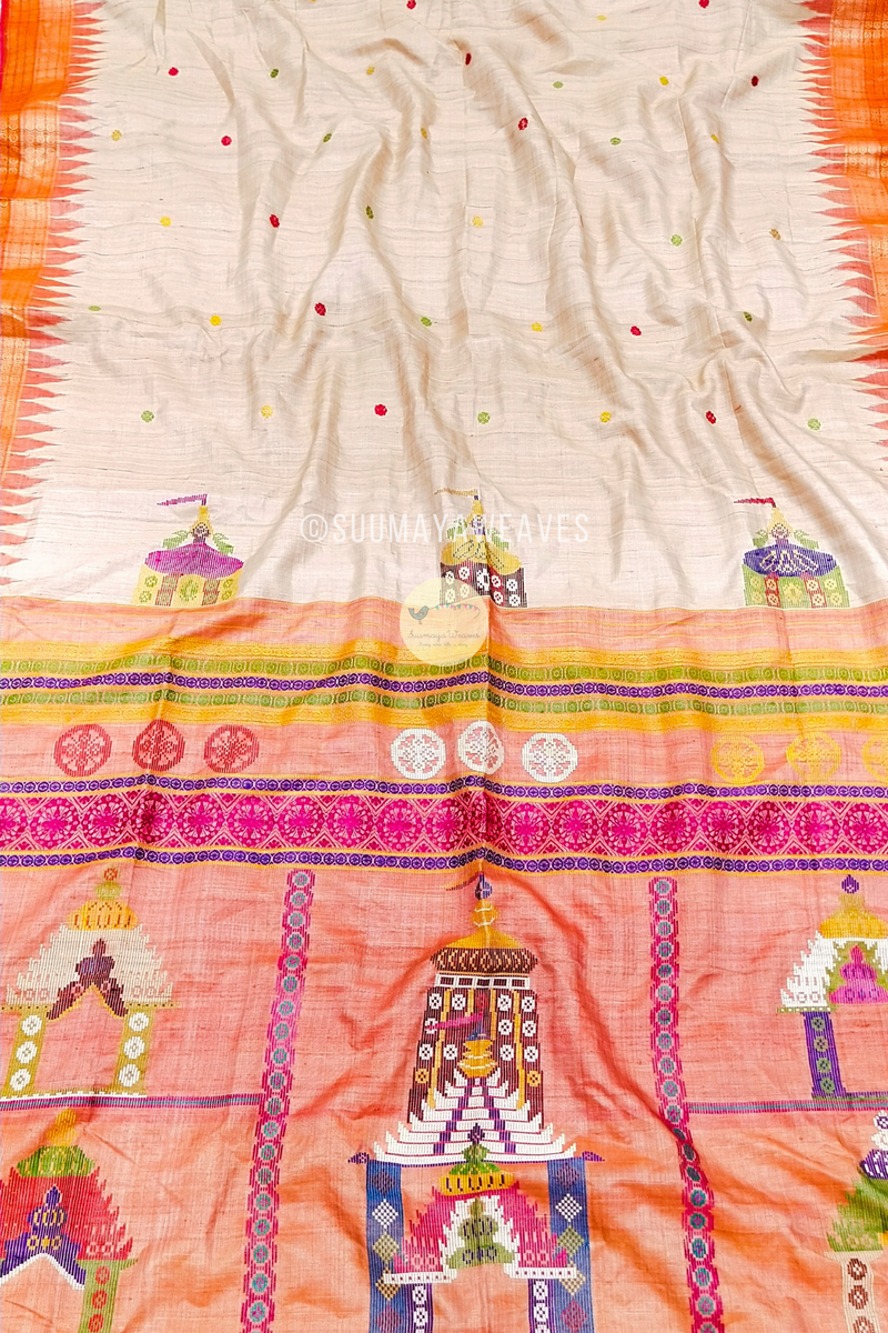 Natural Lord Jagannath Four Gates Tussar Silk Saree - suumayaweaves