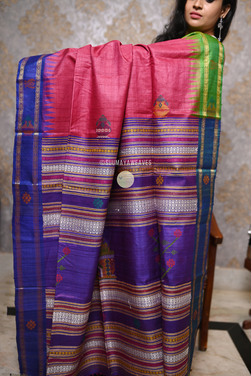 Konark Temple Tussar Silk Saree - Suumaya Weaves