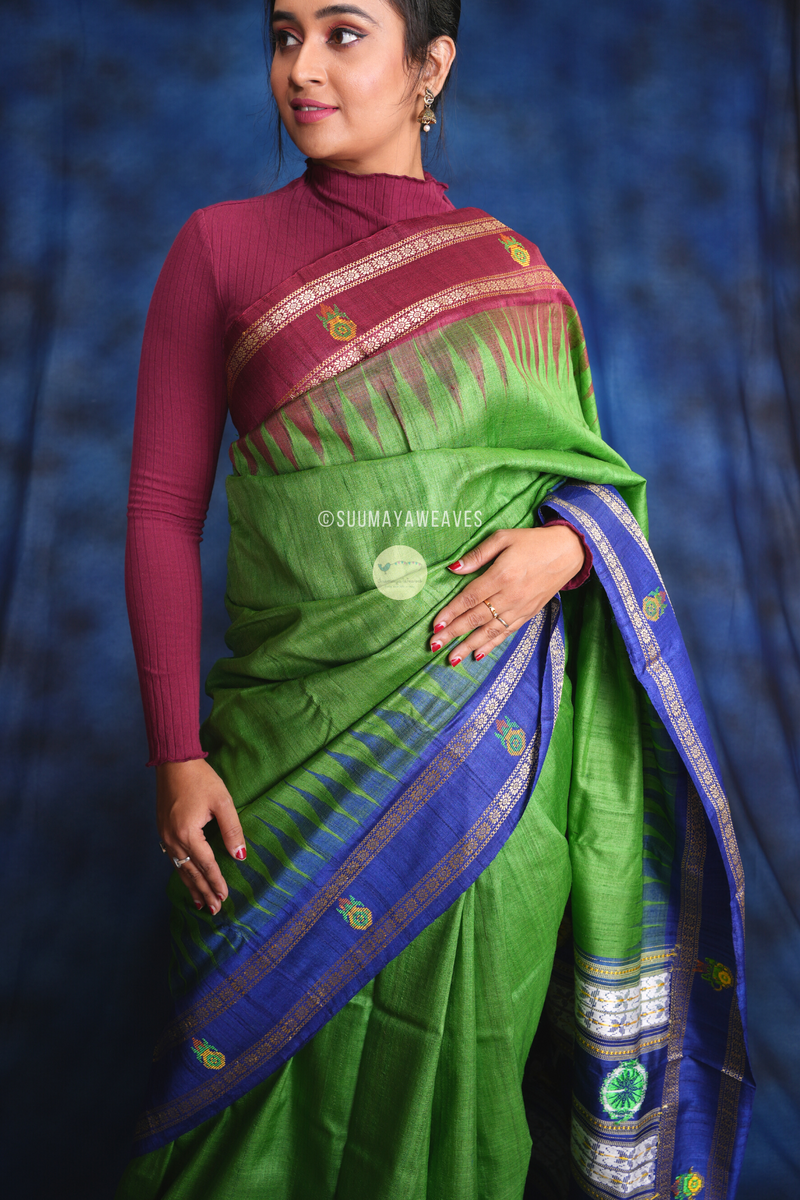 Green NrityaNavya Tussar Silk Saree - Suumaya Weaves
