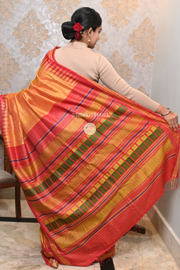 Yellow Jala Tussar Silk Saree - Suumaya Weaves