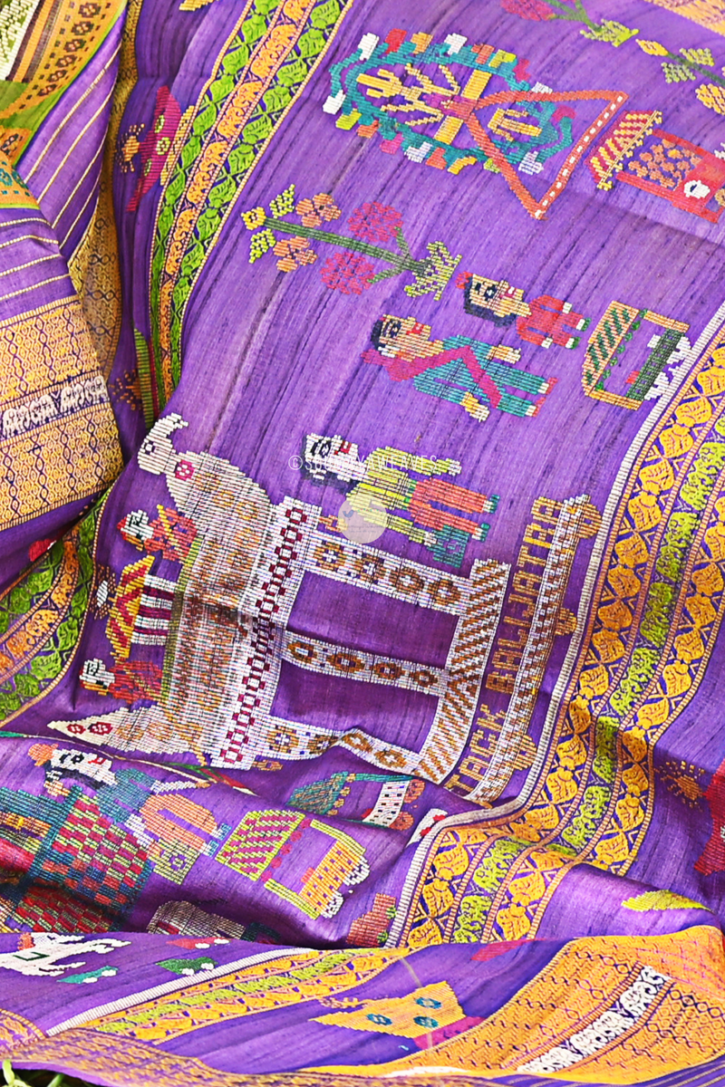 Bali Jatra Tussar Silk Saree - Suumaya Weaves